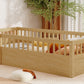 Twin Floor Bed Frame with Fence, Wood Kids Floor Beds Frame for Bedroom Playroom,Natural