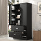 Mueble de baño alto con dos puertas y cajones, estante ajustable, tablero MDF, color negro