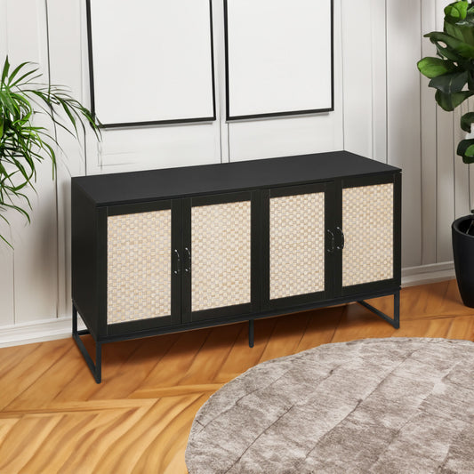 Rattan 4-Door Sideboard Black