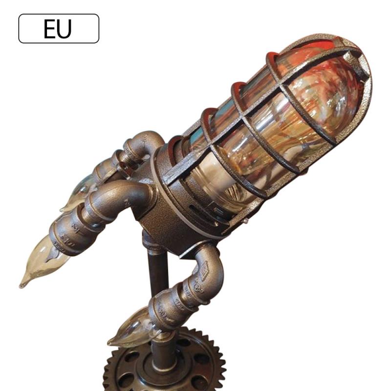 Lámpara de cohete Steampunk con enchufe de EE. UU., Reino Unido, UE y Australia, luces estilo punk, adornos de decoración de escritorio de metal, luz de decoración de pared, lámpara de luz LED