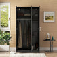 3 Door Wardrobe with Mirror, Armoire with Hanging Rod and 3 Fixed Shelves,Black