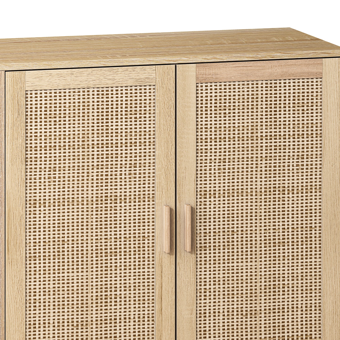 62.20" Elegant 4-Door Rattan Storage Cabinet, Decorative Design for Bedrooms, Living Rooms, and Offices