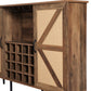 Oak Color Faux Rattan Barn Door Wine Cabinet with Wine Rack and Wine Glass Rack, Double Door Design with Removable Shelves