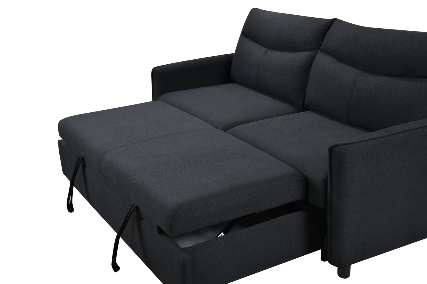 Sofá cama convertible 3 en 1, moderno sofá de dos plazas de tela con cama extraíble, perfecto para espacios pequeños, color negro