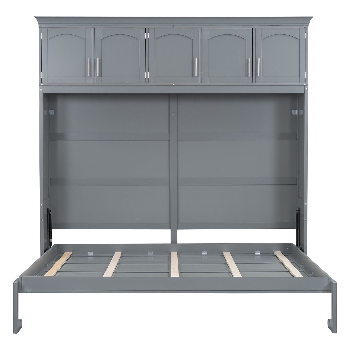 Full Size Murphy Bed Wall Bed with Top Cabinets, Gray Finish for Space-Saving Bedrooms