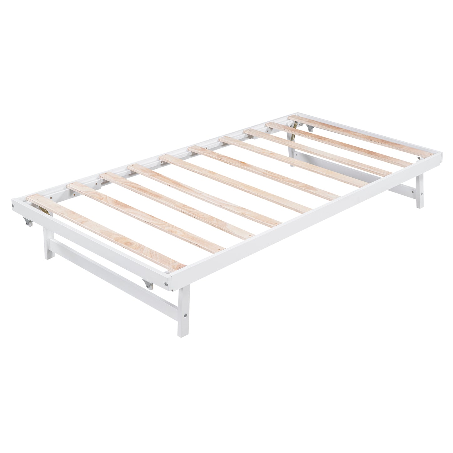 Full Size Platform Bed with Adjustable Trundle White