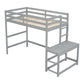 Twin High Loft Bed with Ladder landing Platform, Ladders, Guardrails,Grey