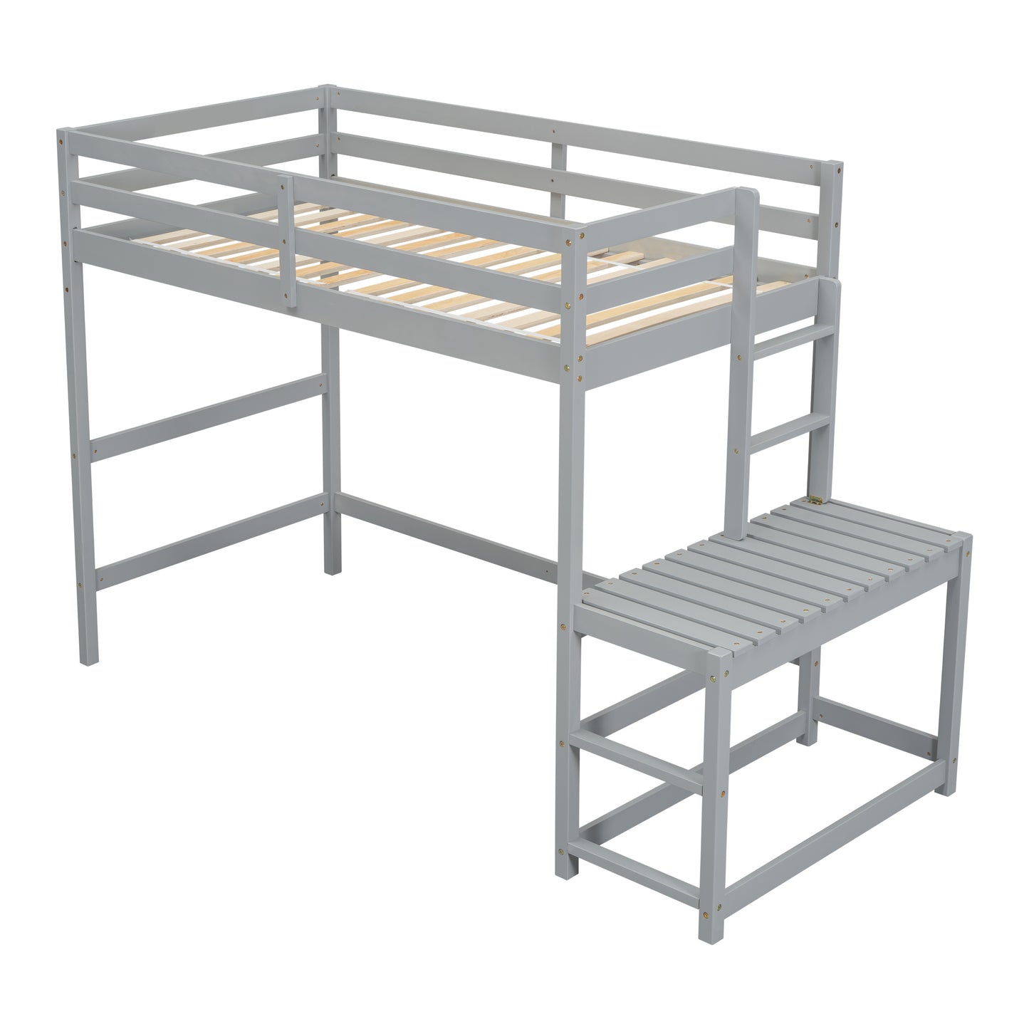 Twin High Loft Bed with Ladder landing Platform, Ladders, Guardrails,Grey