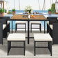 TOPMAX Patio All-Weather PE Wicker Dining Table Set with Wood Tabletop for 8, Black Rattan+Beige Cushion (9-Piece)