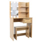 Vanity Desk Set Stool & Dressing Table with LED Lighting Mirror Drawer and Wood Cosmetic Table Chest of Drawers Nature Color