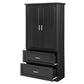 Tall Bathroom Storage Cabinet with Two Doors and Drawers, Adjustable Shelf, MDF Board, Black Finish