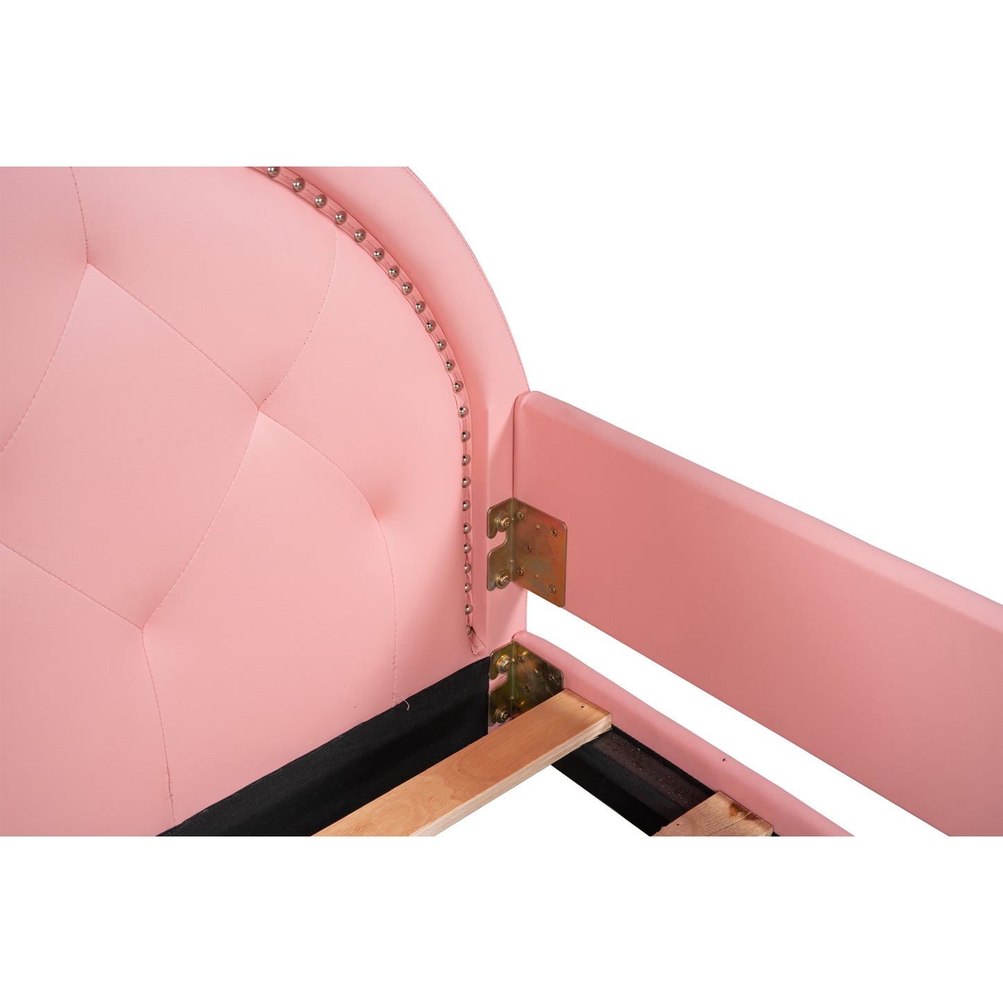 Twin Size Upholstered Daybed with Carton Ears Shaped Headboard  Pink