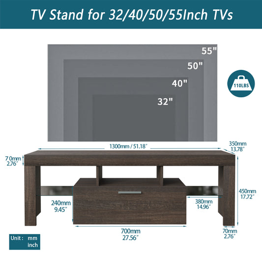 Simple modern TV stand Brown TV bracket with LED Color Changing Lights for Living Room