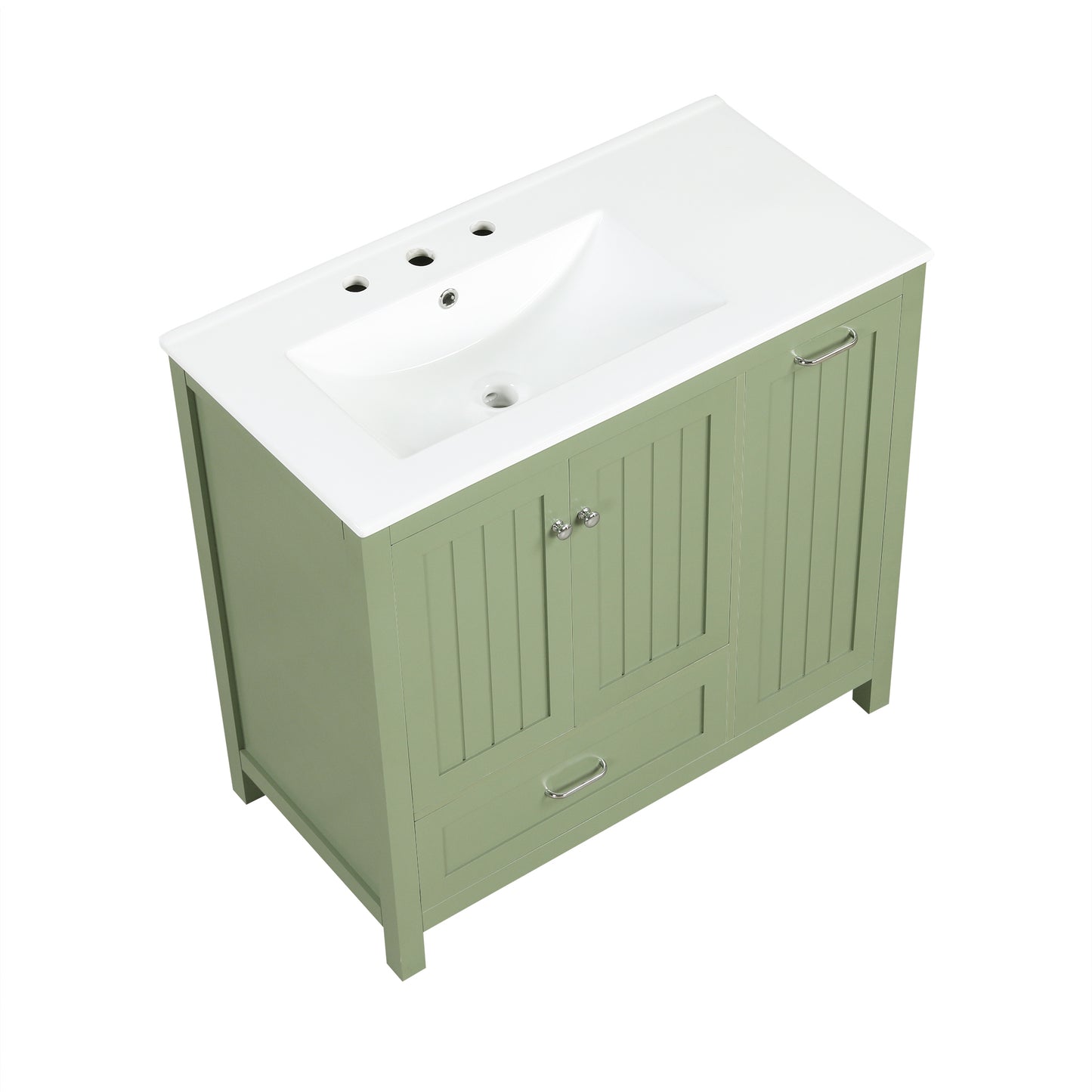 36" Bathroom Vanity with Sink, Double Door Cabinet, Large Drawer, and Flip Drawer, Green Finish