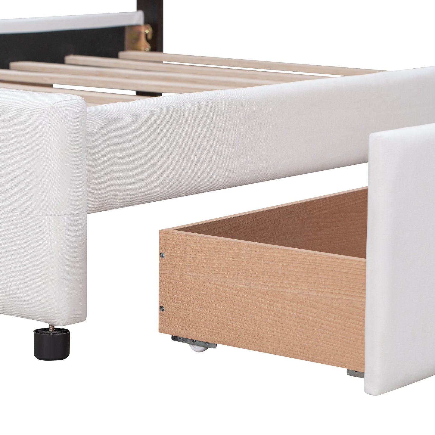 Upholstered Platform Bed with Classic Headboard and 4 Drawers No Box Spring Needed Linen Fabric Queen Size White