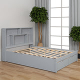 Queen Size Platform Bed with Storage Headboard and 2 Drawers, Gray