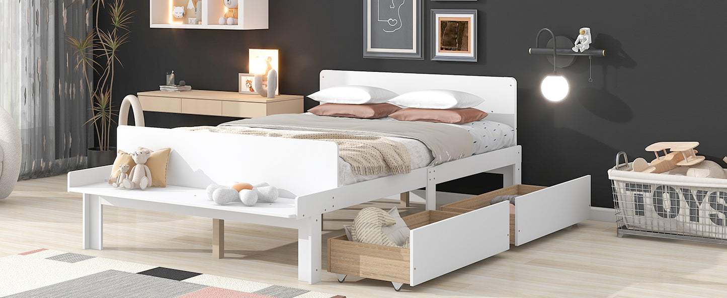 Full Bed with Footboard Bench 2 drawers White