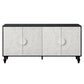 Vintage White Large Faceted Carved Sideboard with Black Frames, Perfect for TV Stands and Accent Cabinets