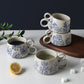 Hand-painted blue and white glazed mugs, retro rough pottery creative household water cups, underglaze colored coffee