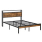 Queen Size Metal Platform Bed Frame with Wooden Headboard and Footboard with USB LINER