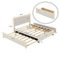 Queen Upholstered Platform Bed with Twin Size Trundle and Two Drawers  Beige