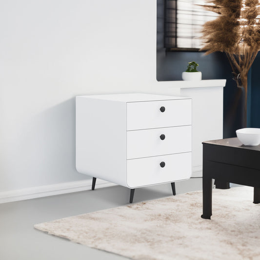 Modern Night Stand Storage Cabinet for Living Room Bedroom Steel Cabinet with 3 Drawers Bedside Furniture Circular Handle