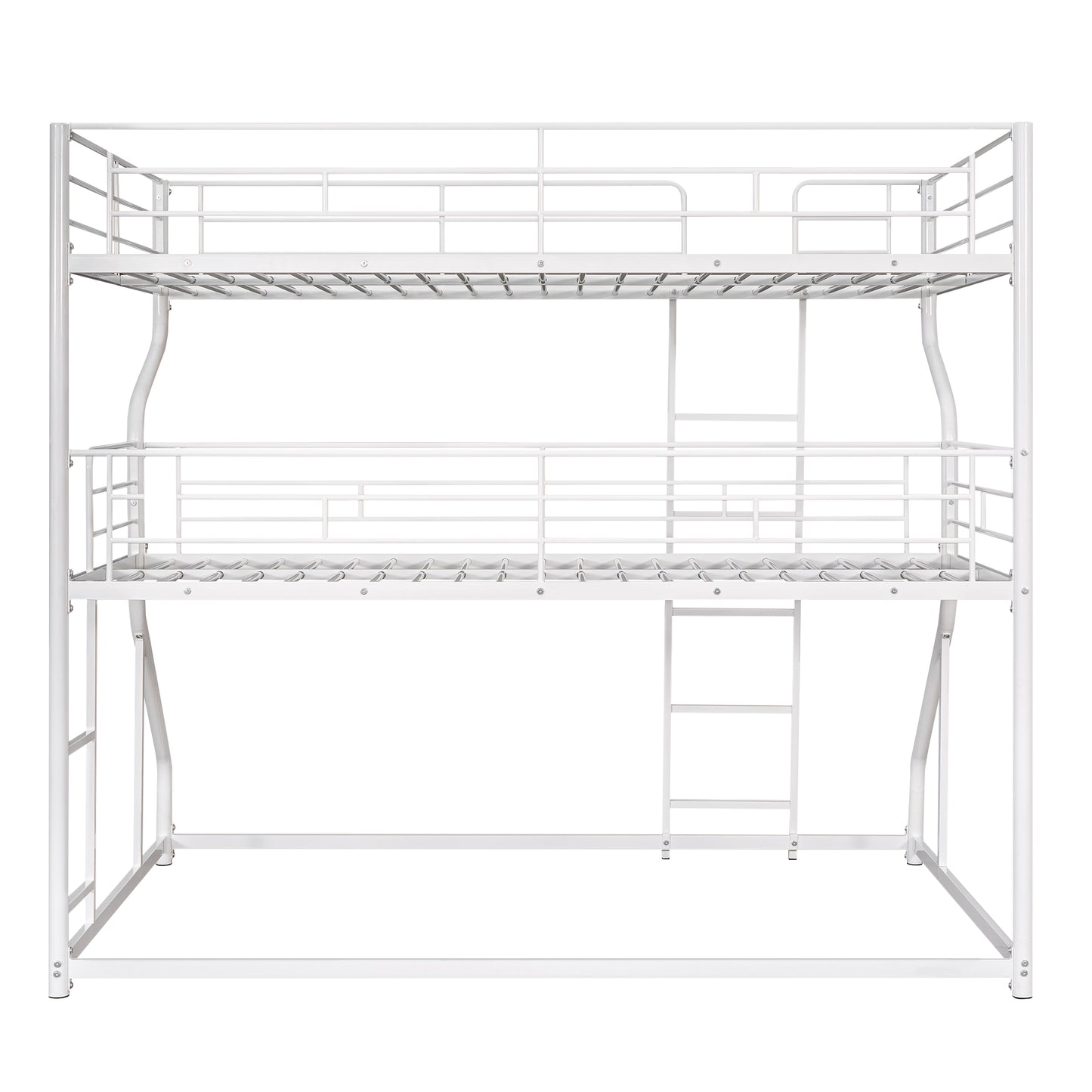 Full XL over Twin XL over Queen Size Triple Bunk Bed with Long and Short Ladder White