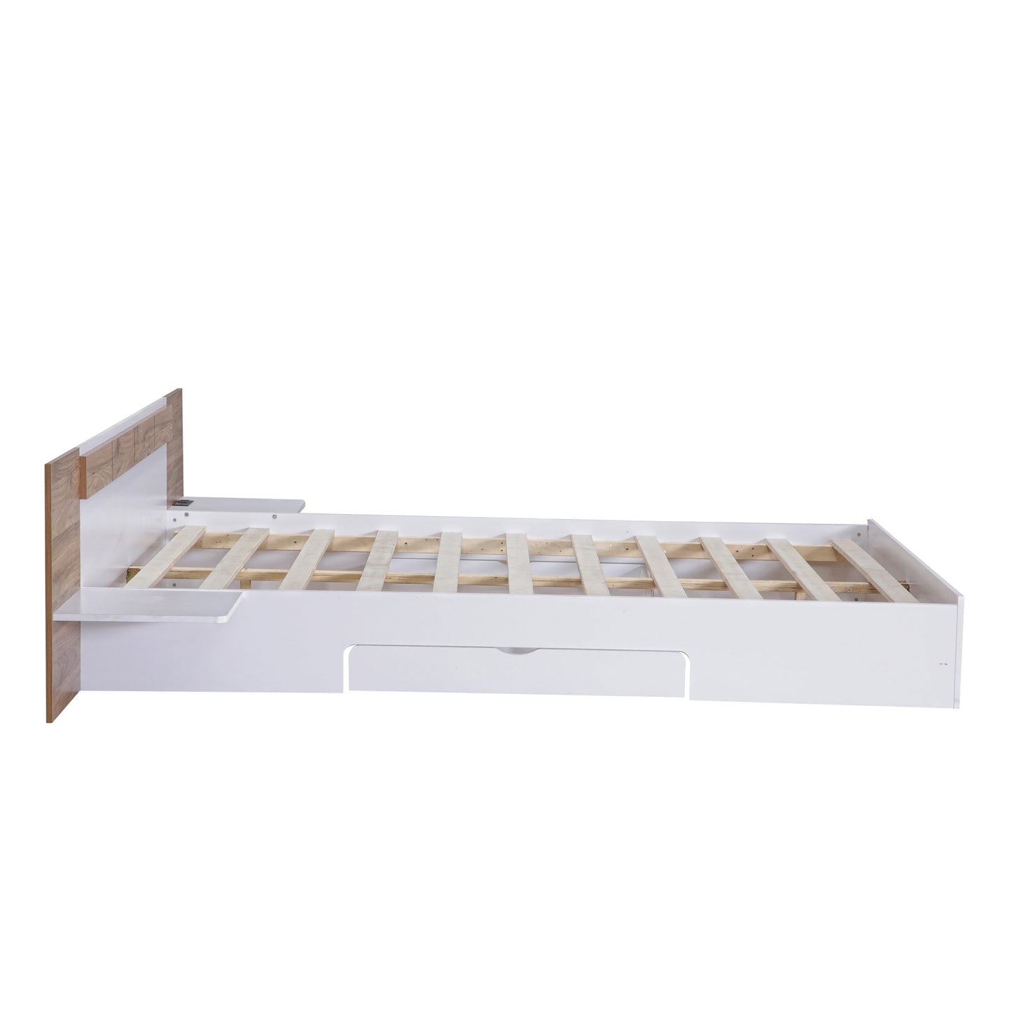 Queen Size Platform Bed with Headboard, Drawers, Shelves, USB Ports and Sockets  White