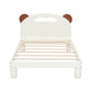 Twin Size Platform Bed with Bear Ears Shaped Headboard and LED Cream White