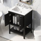 Black Modern Sleek Bathroom Vanity Elegant Ceramic Sink with Solid Wood Frame Open Style Shelf