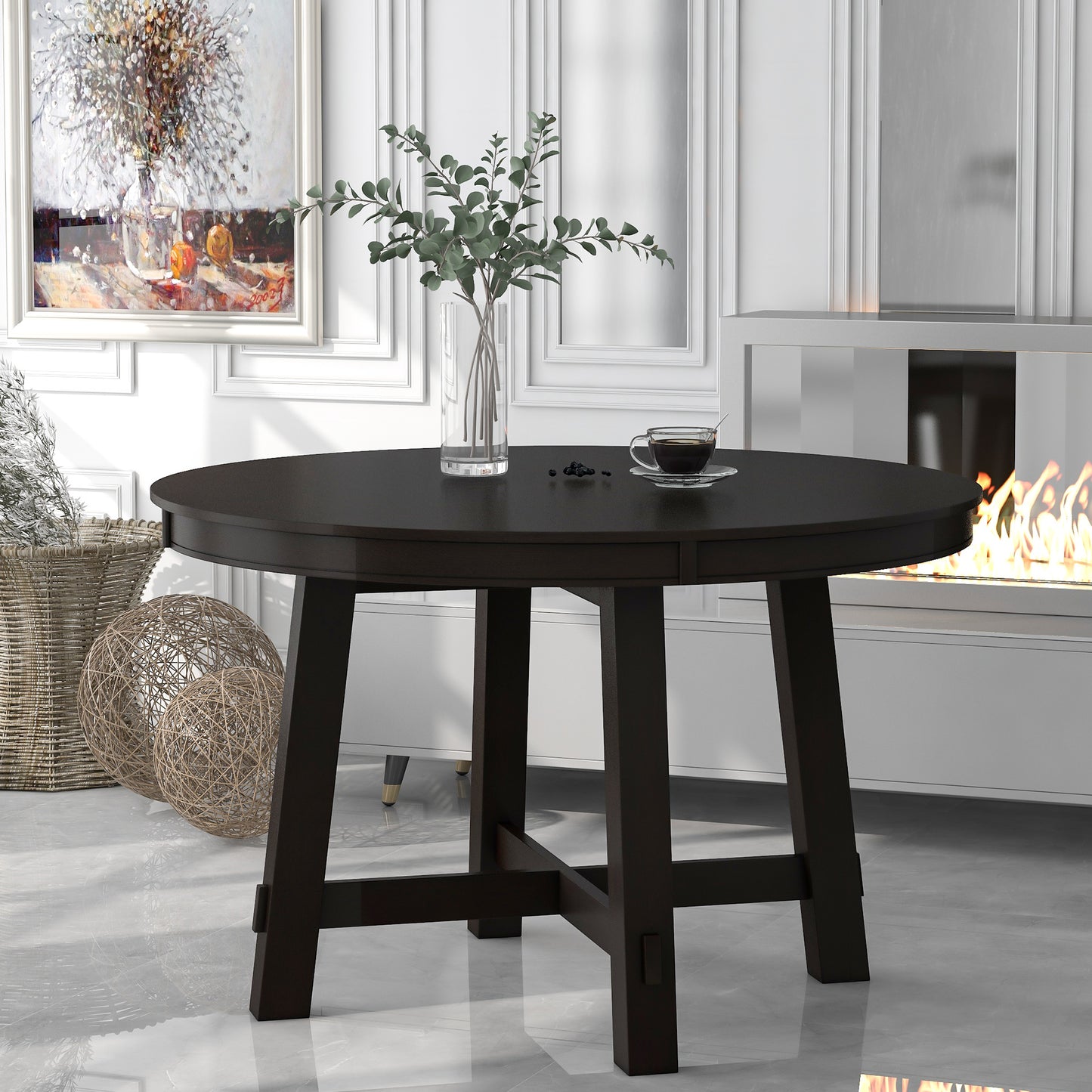 TREXM Farmhouse Round Extendable Dining Table