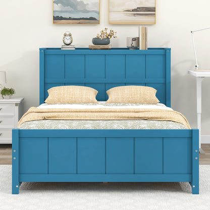 Full Platform Bed with Storage Shelves Blue