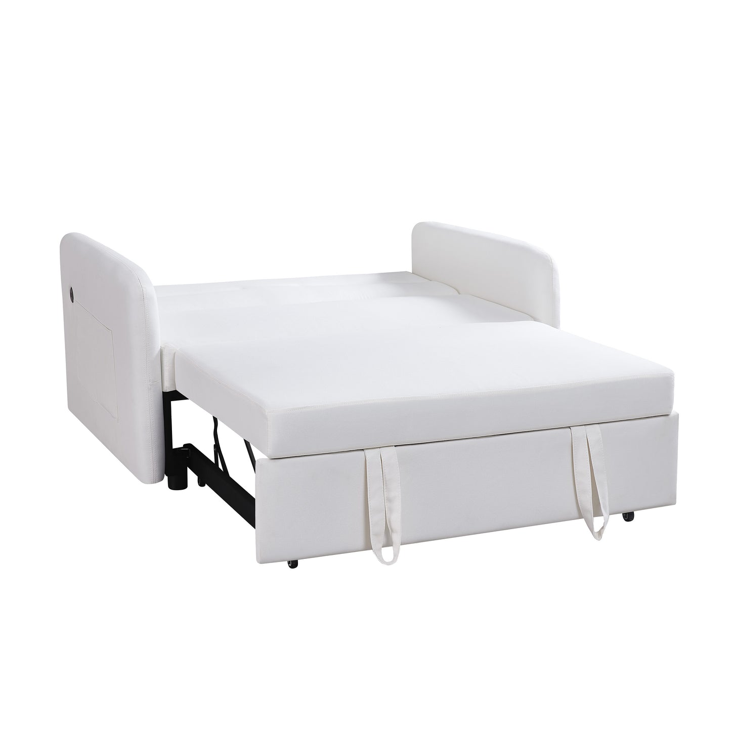 Twins Sofa Bed in Cream White Fabric, Convertible Design for Comfortable Seating and Sleeping