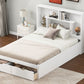 Full Size Platform Bed with Storage Headboard and 2 Drawers, White