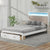 Wood Full Size Platform Bed with Upholstered Headboard and LED and 2 Drawers, Antique White