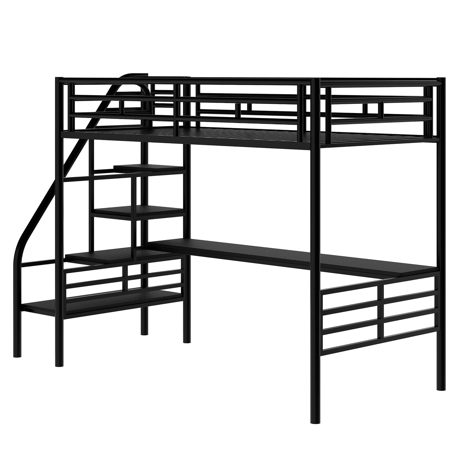 Metal Loft Bed Frame with Desk  No Box Spring Needed Twin Black