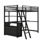 Twin Size Metal&Wood Loft Bed with Desk and Shelves, Two Built-in Drawers, Black