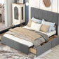 Queen Size Upholstery Platform Bed with Four Drawers on Two Sides  Adjustable Headboard  Grey