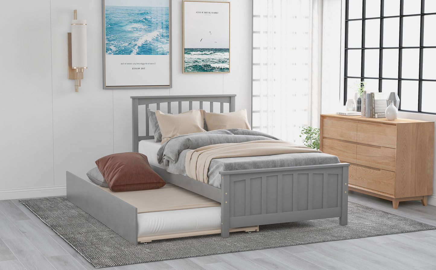 Twin size Platform Bed with Trundle Gray