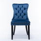 High-end Tufted Solid Wood Contemporary Velvet Upholstered Dining Chair with Wood Legs Nailhead Trim 2-Pcs Set Blue