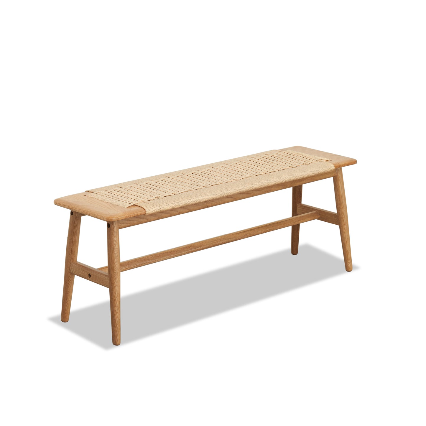 Banco de comedor de madera de roble natural con diseño tejido, perfecto para comedores, dormitorios y baños