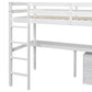 Twin Loft Wood Bed with Built-In Desk, Storage Cabinet, Guardrails, and Ladder, White Finish