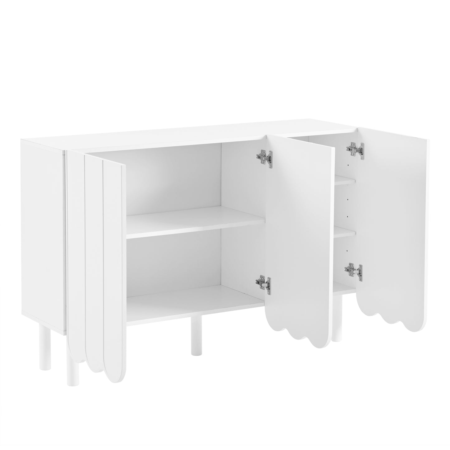 ON-TRANS Cream Shoe Cabinet with 5 Adjustable Solid Wood Legs, Large Storage with Wave Doors, White