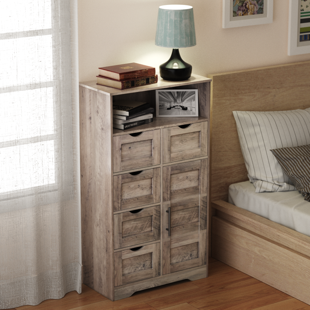 5 Drawers Storage Cabinet with Adjustable Shelves, Bathroom Cabinet with Doors, Floor Cabinet for Living Room Grey