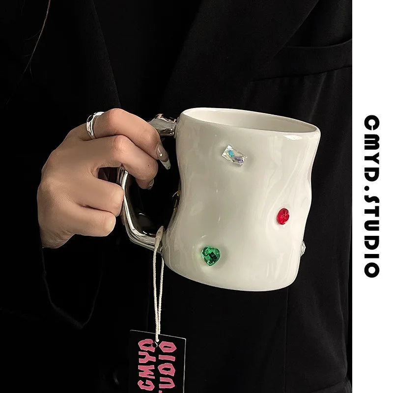 Luxury Cup Make Undefined Cup Gem Cup Spice Girl Style Gem Mug Ceramic Water Cup Small Original Coffee Mug Cup for Lovers