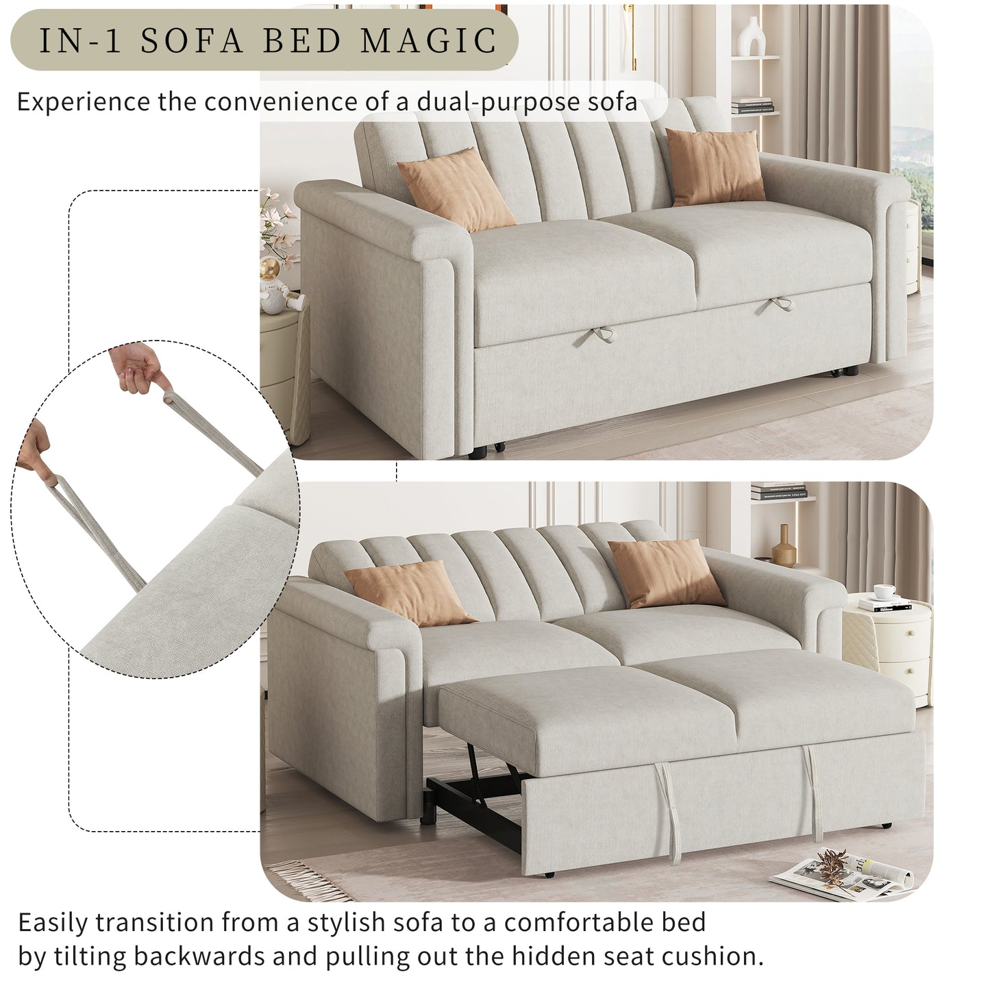 U-STYLE Convertible Soft Cushion Sofa Bed, Comfortable Seating and Sleeping Solution for Two People