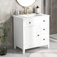 30" Bathroom Vanity with Sink Top, Solid Wood Cabinet with Door and Two Drawers, White