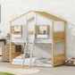 Twin over Twin House Bunk Bed with Roof , Window, Window Box, Door , with Safety Guardrails and Ladder, Natural/White