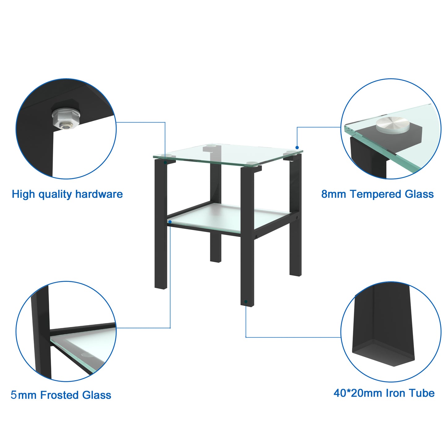 Glass Two-Layer Tea Table, Small Round Design for Bedroom Corners and Living Rooms, Black Finish