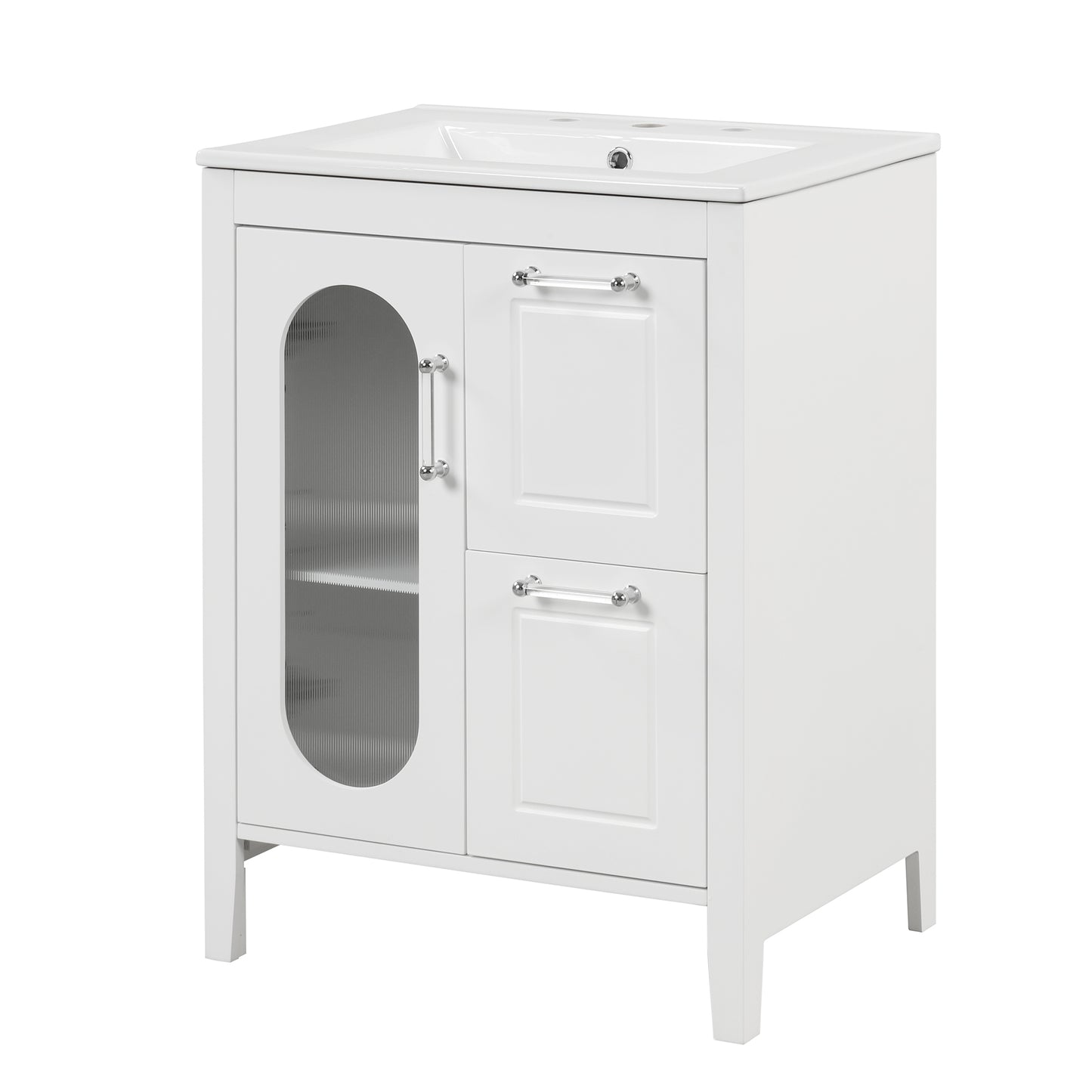 Bathroom Vanity with Sink, Bathroom Vanity Cabinet with Two Drawers and Door, Adjustable Shelf, Solid Wood and MDF, White